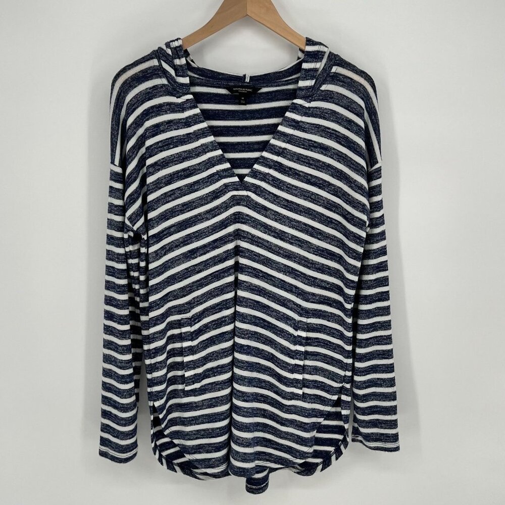 Banana‎ Republic Womens Striped Hooded Sweater Size M Blue White Pullover